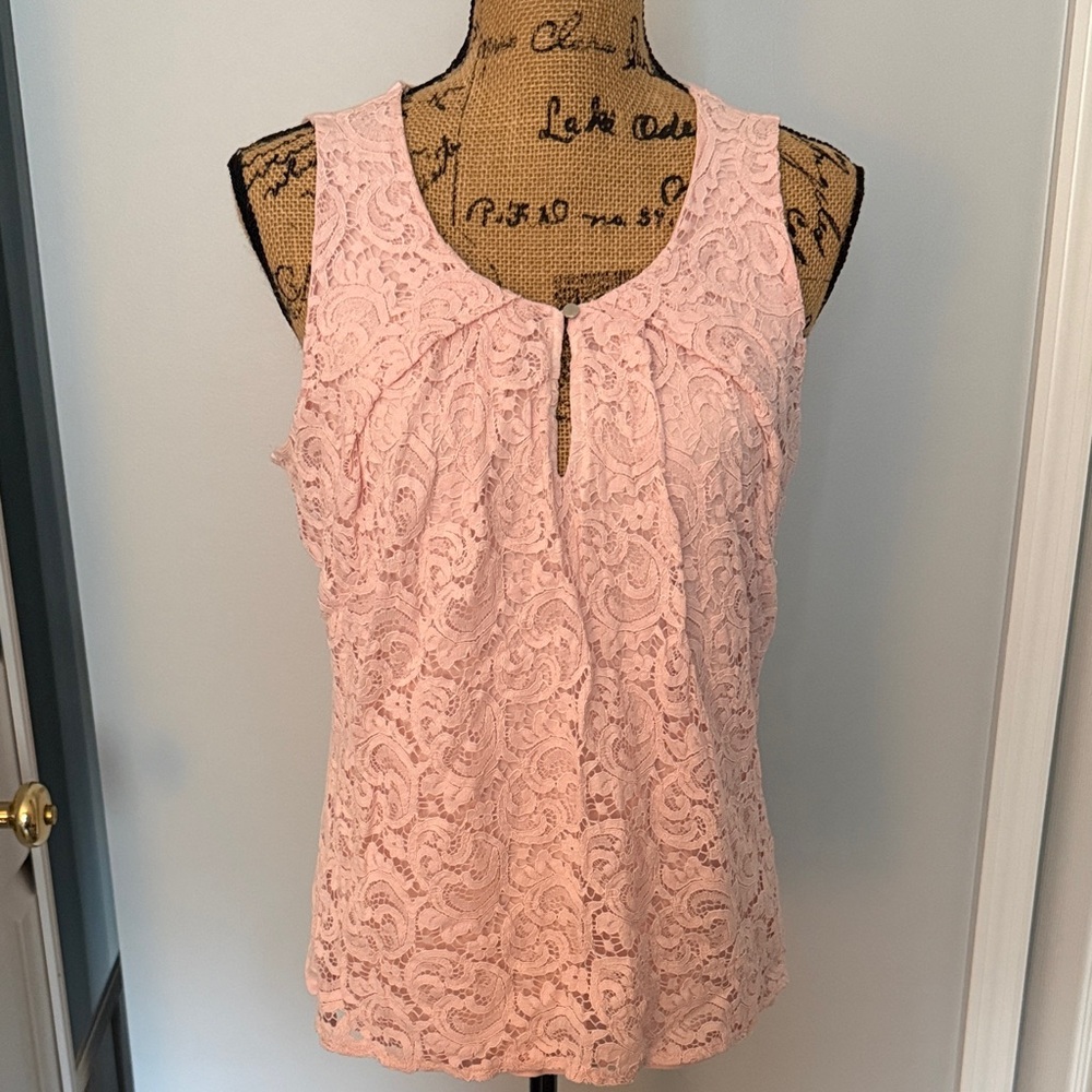 New York & Company Pink Lace Sleeveless Blouse